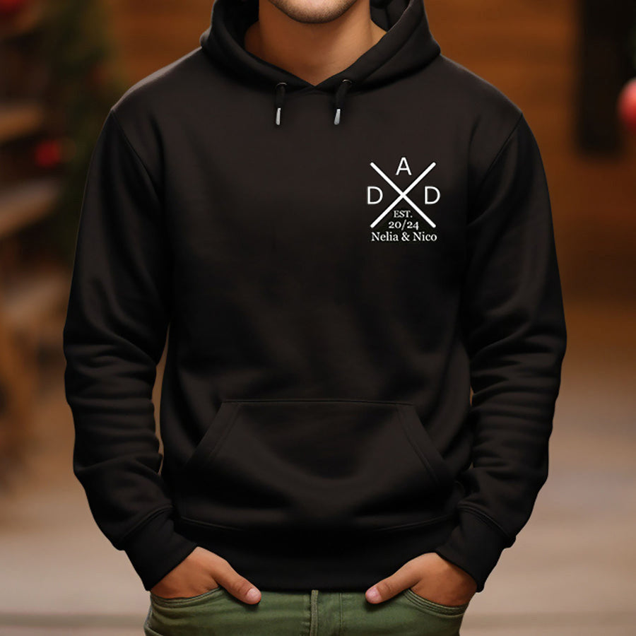 Personalized Dad Hoodie with Kids Names and Est Year Father's Day Gift