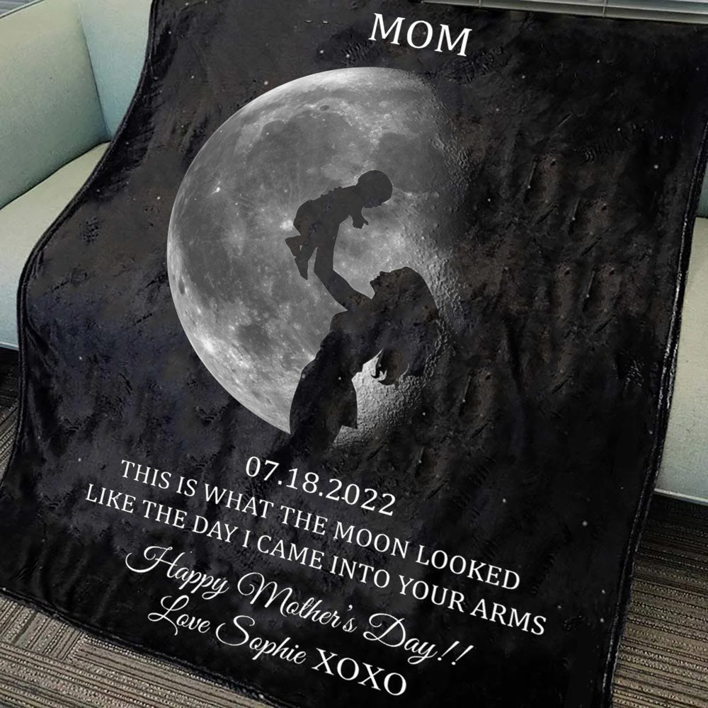 Personalized Mom Moon Phase by Date Blanket with Kids Names Mother's Day Gift for New Mom