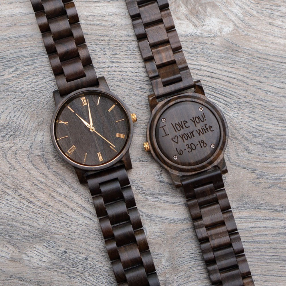 Personalized Engraved Wooden Watch for Men Anniversary Gifts for Husband
