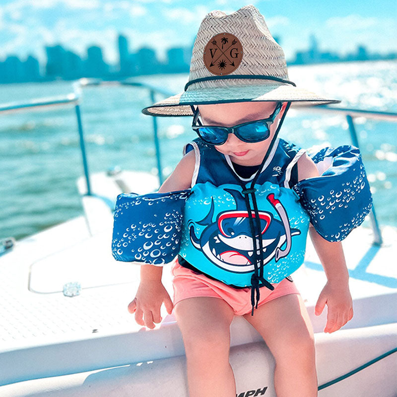Personalized Kids Straw Hat with Name and Symbols Leather Patch Sun Hats for Baby Toddler Women Men