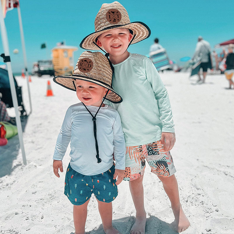 Personalized Kids Straw Hat with Name and Symbols Leather Patch Sun Hats for Baby Toddler Women Men