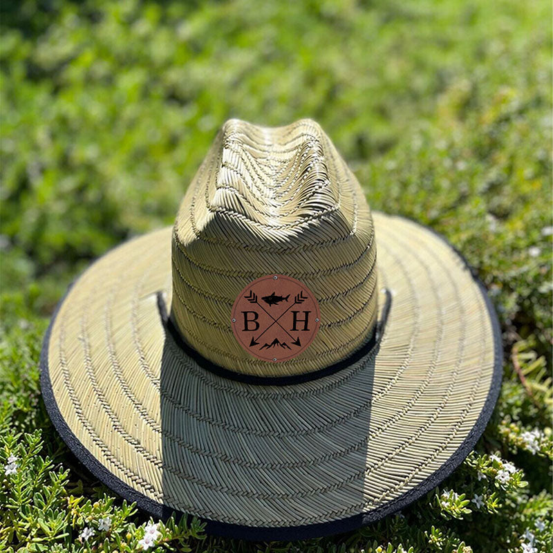 Personalized Kids Straw Hat with Name and Symbols Leather Patch Sun Hats for Baby Toddler Women Men