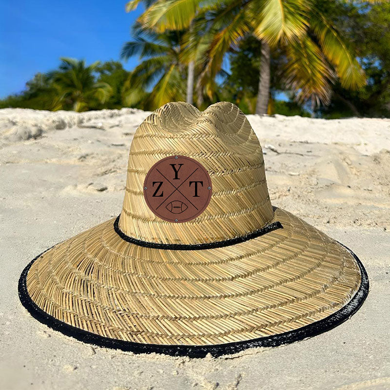 Personalized Kids Straw Hat with Name and Symbols Leather Patch Sun Hats for Baby Toddler Women Men