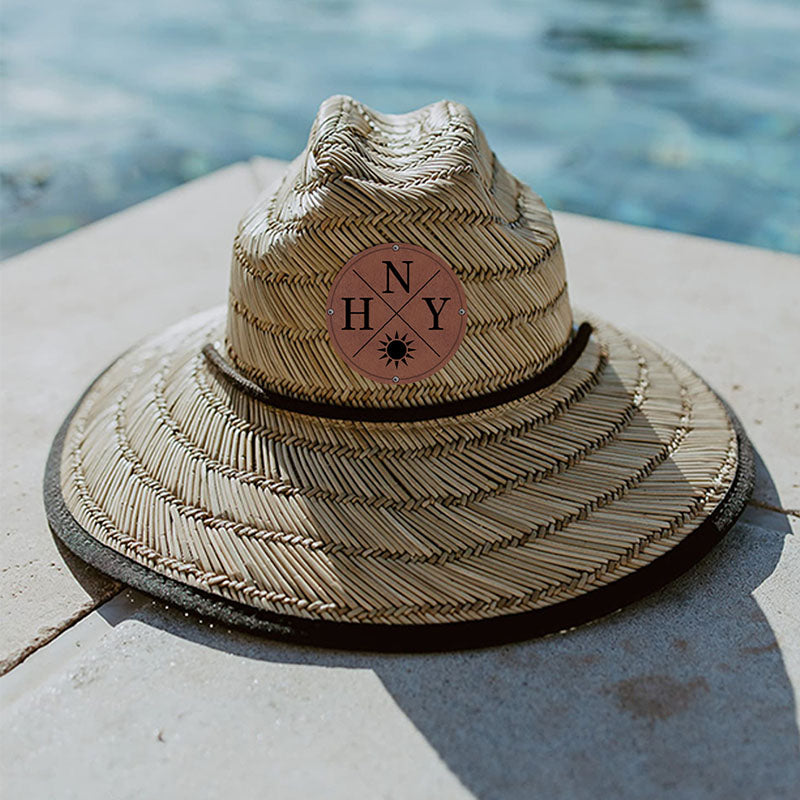 Personalized Kids Straw Hat with Name and Symbols Leather Patch Sun Hats for Baby Toddler Women Men