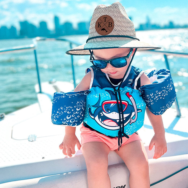 Personalized Kids Straw Hat with Name and Symbols Leather Patch Sun Hats for Baby Toddler Women Men