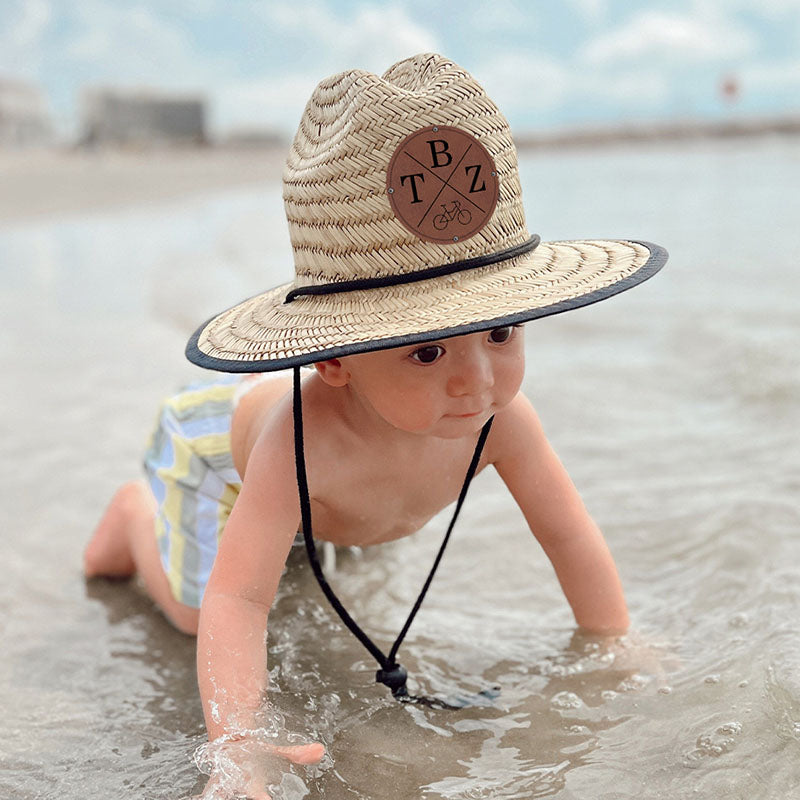 Personalized Kids Straw Hat with Name and Symbols Leather Patch Sun Hats for Baby Toddler Women Men