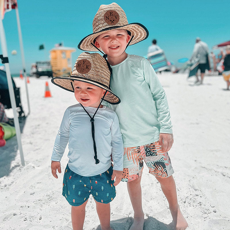 Personalized Kids Straw Hat with Name and Symbols Leather Patch Sun Hats for Baby Toddler Women Men