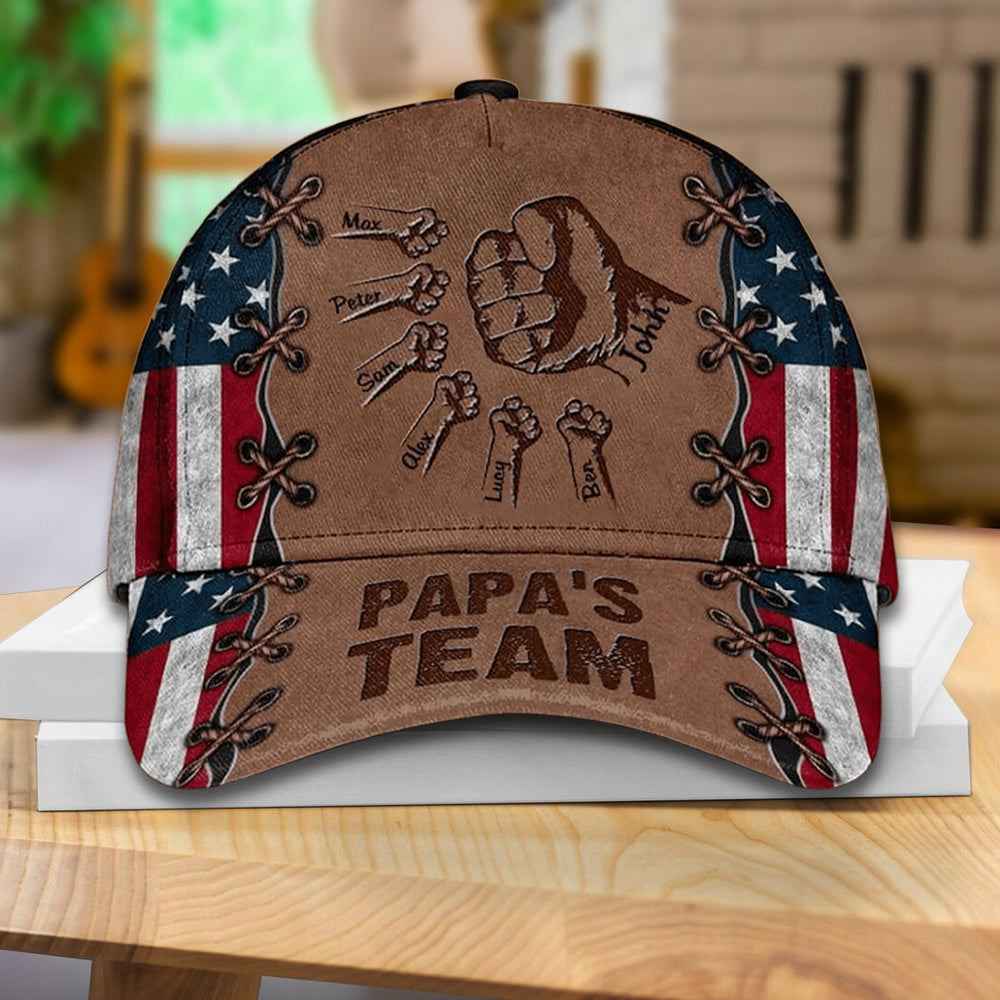 Personalized Fist Bump Papa's Team Grandpa Dad Classic Cap Father's Day Gift Ideas