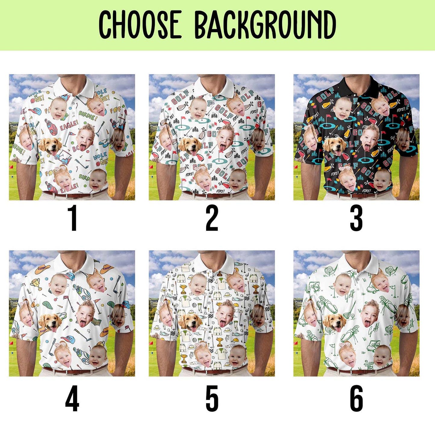 Personalized Kid's Face Photo Polo Shirt Father's Day Gift For Dad Short Sleeve Golf Shirt Gift for Husband