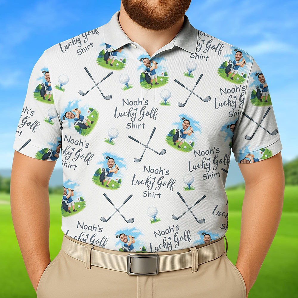 Personalized Lucky Golf Shirt Face Photo Polo Shirt Father's Day Gift For Dad Short Sleeve Golf Shirt Gift for Husband