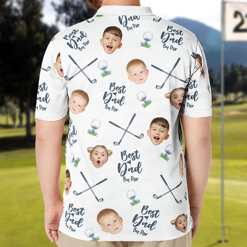 Personalized Best Dad By Par Shirt with Kid's Face Photo Father's Day Gift For Dad Short Sleeve Golf Shirt Gift for Husband