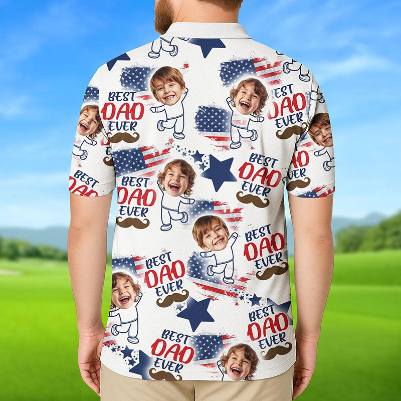 Personalized Best Dad Ever Shirt with Kid's Face Photo Father's Day Gift For Dad Short Sleeve Golf Shirt Gift for Husband
