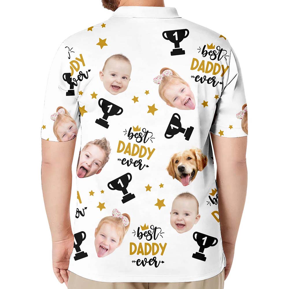 Personalized Best Daddy Ever Shirt with Kid's Face Photo Father's Day Gift For Dad Short Sleeve Golf Shirt Gift for Husband