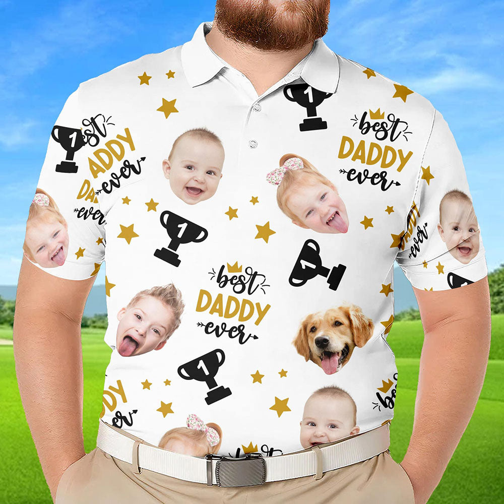Personalized Best Daddy Ever Shirt with Kid's Face Photo Father's Day Gift For Dad Short Sleeve Golf Shirt Gift for Husband