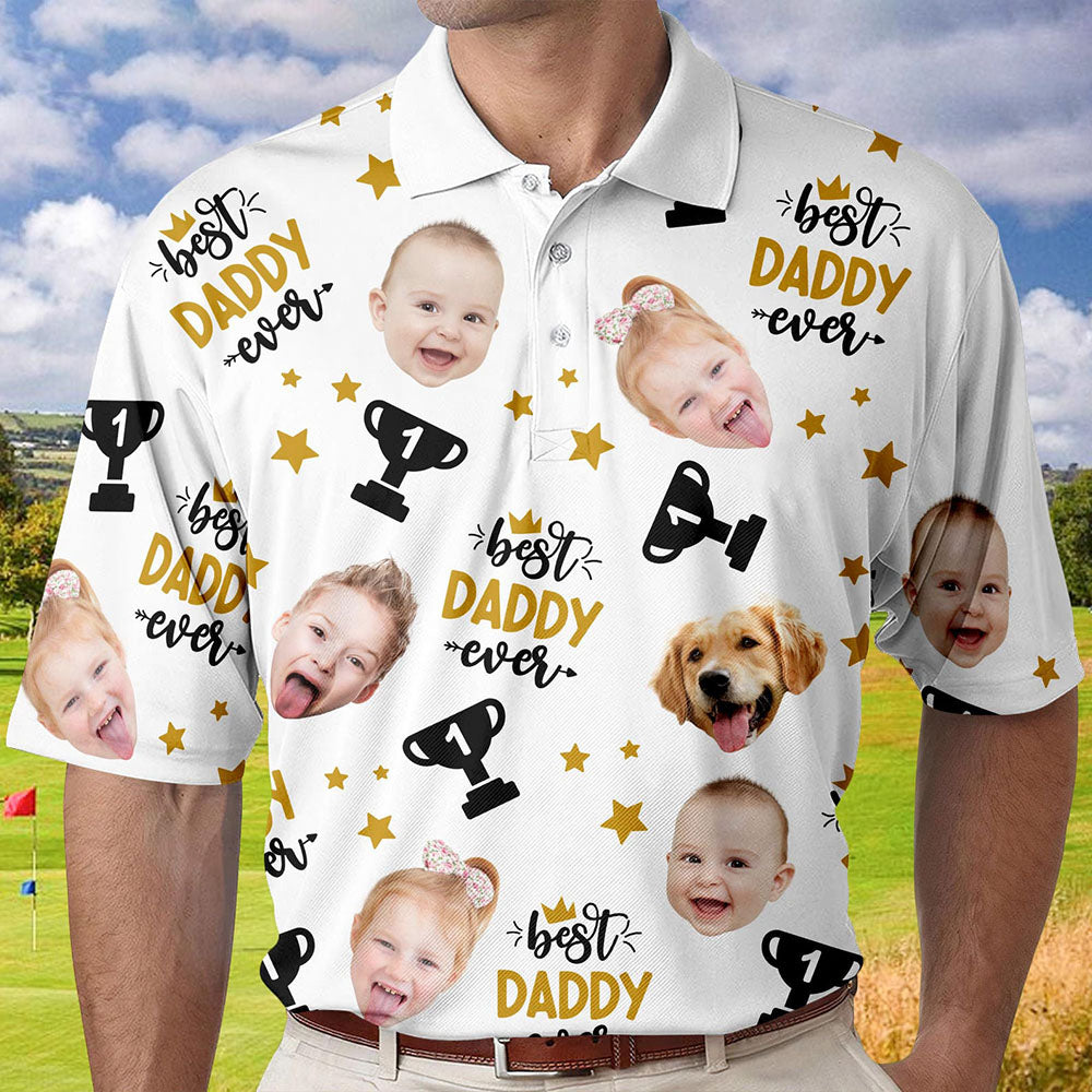 Personalized Best Daddy Ever Shirt with Kid's Face Photo Father's Day Gift For Dad Short Sleeve Golf Shirt Gift for Husband