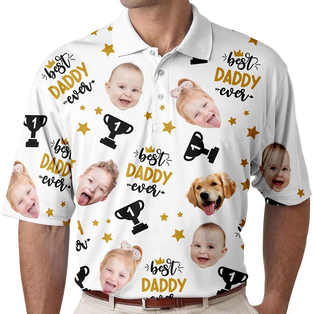 Personalized Best Daddy Ever Shirt with Kid's Face Photo Father's Day Gift For Dad Short Sleeve Golf Shirt Gift for Husband