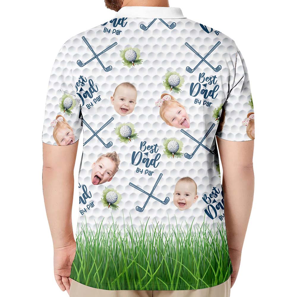 Personalized Best Dad By Par Shirt with Kid's Face Photo Father's Day Gift For Dad Short Sleeve Golf Shirt Gift for Husband