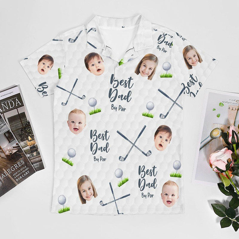 Personalized Best Dad By Par Shirt with Kid's Face Photo Father's Day Gift For Dad Short Sleeve Golf Shirt Gift for Husband