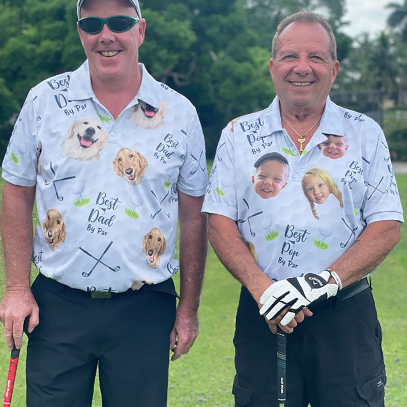 Personalized Best Papa By Par Shirt with Kid's Face Photo Father's Day Gift For Dad Short Sleeve Golf Shirt Gift for Husband