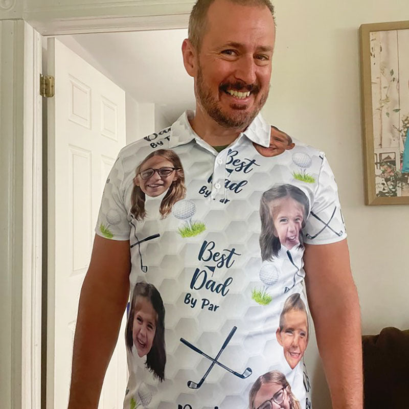 Personalized Best Papa By Par Shirt with Kid's Face Photo Father's Day Gift For Dad Short Sleeve Golf Shirt Gift for Husband