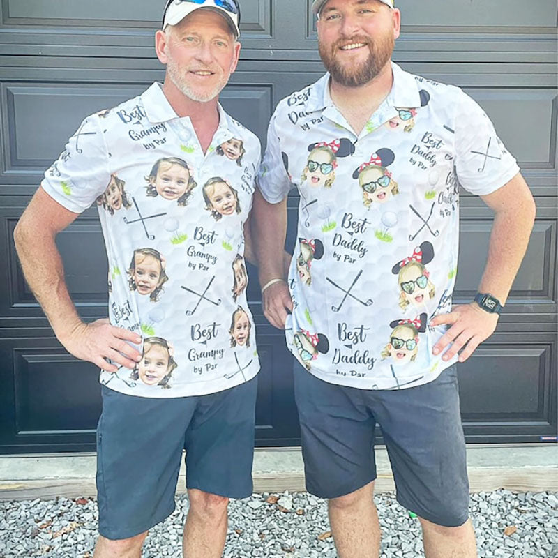 Personalized Best Papa By Par Shirt with Kid's Face Photo Father's Day Gift For Dad Short Sleeve Golf Shirt Gift for Husband
