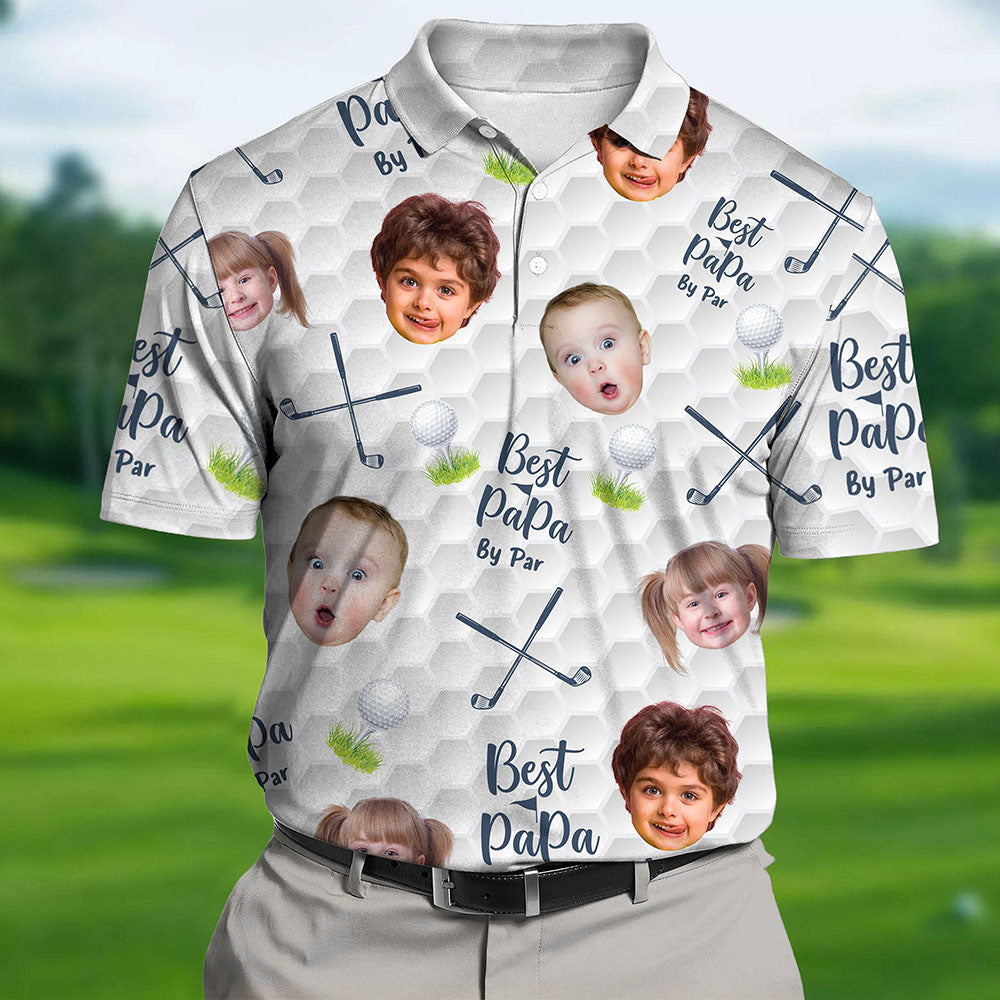 Personalized Best Papa By Par Shirt with Kid's Face Photo Father's Day Gift For Dad Short Sleeve Golf Shirt Gift for Husband