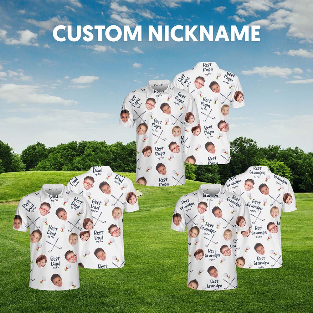 Personalized Best Dad By Par Shirt with Kid's Face Photo Father's Day Gift For Dad Short Sleeve Golf Shirt Gift for Husband