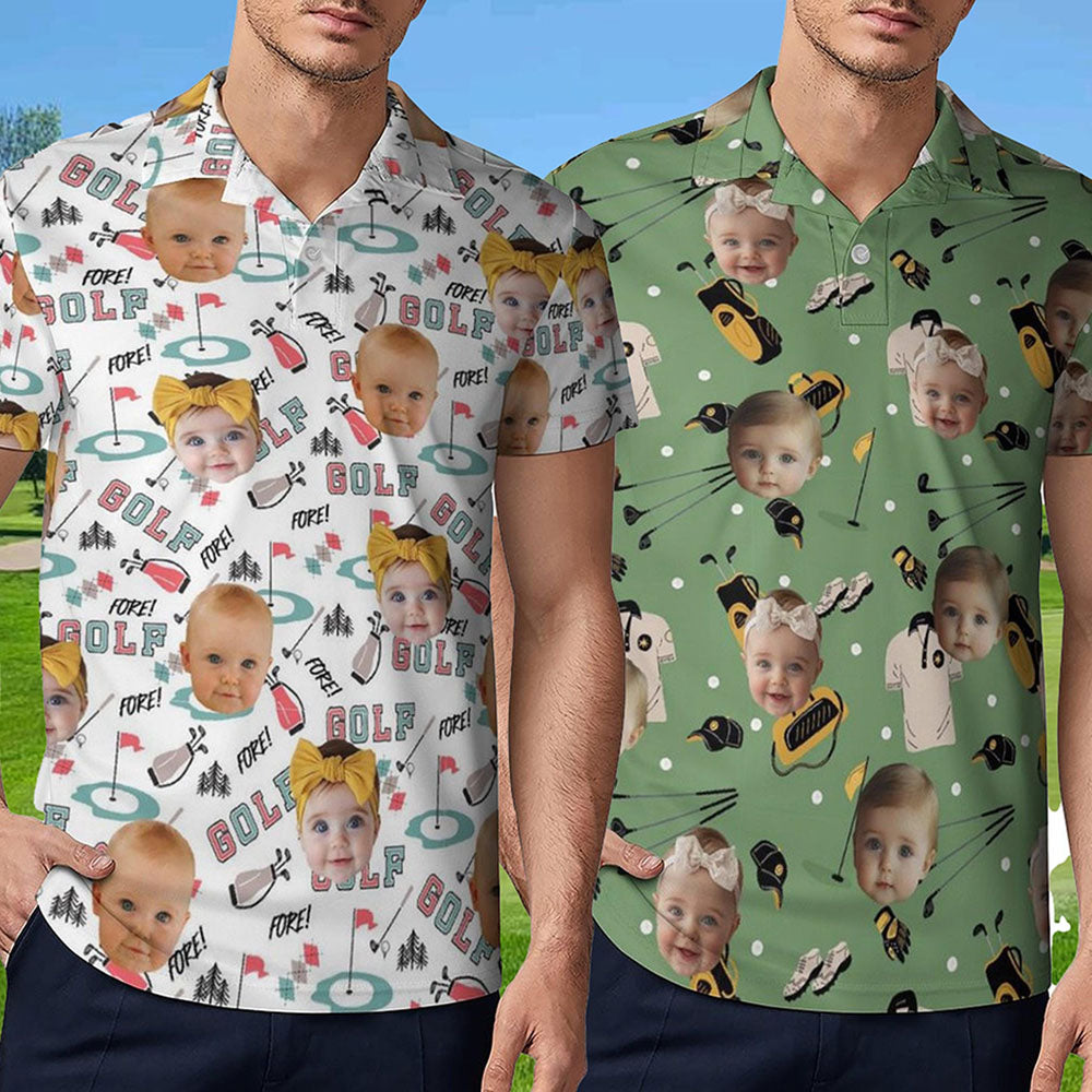Personalized Face Polo Shirt Father's Day Gift For Dad Short Sleeve Golf Shirt Gift for Husband