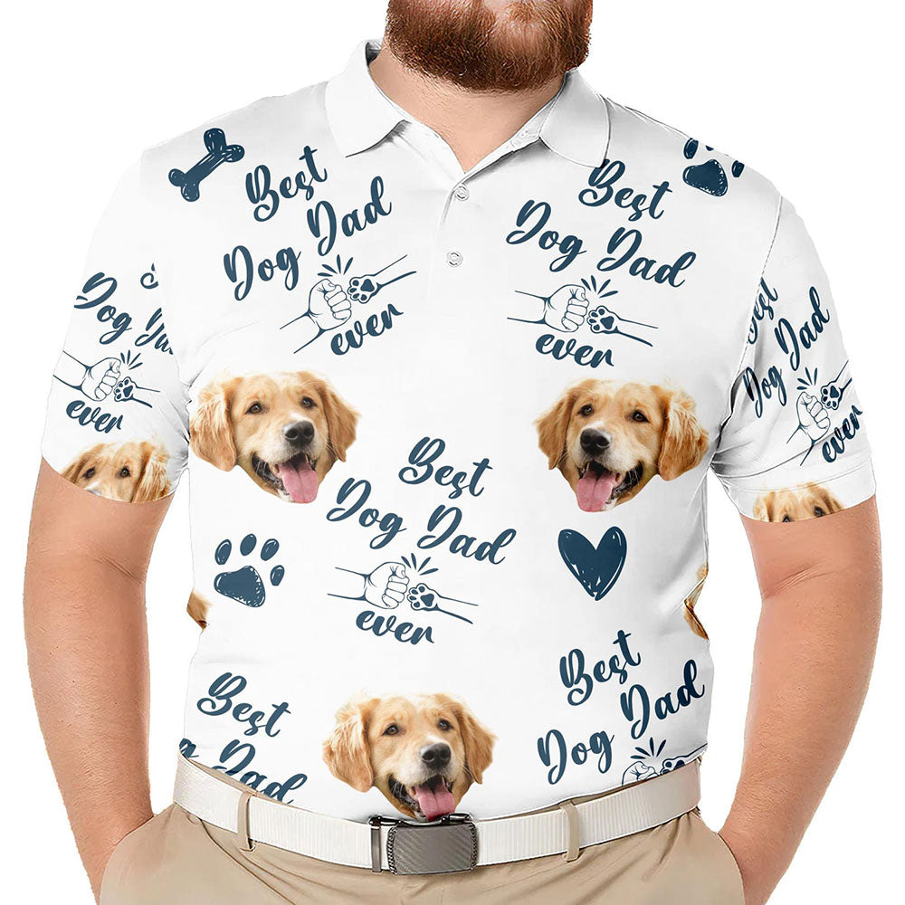 Personalized Best Dog Dad Ever Shirt with Dog Face Photo Father's Day Gift For Dad Short Sleeve Golf Shirt Gift for Pet Lover