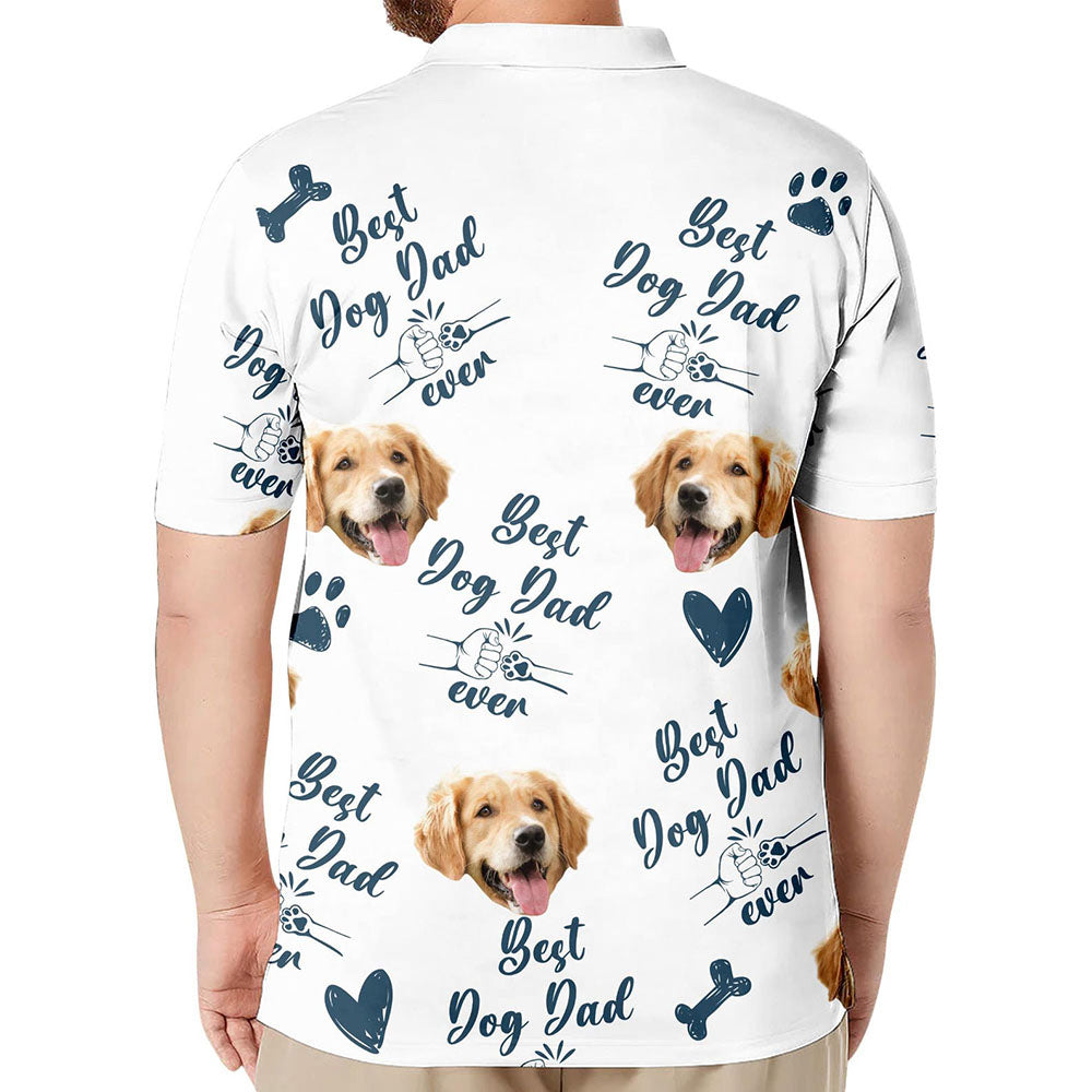 Personalized Best Dog Dad Ever Shirt with Dog Face Photo Father's Day Gift For Dad Short Sleeve Golf Shirt Gift for Pet Lover