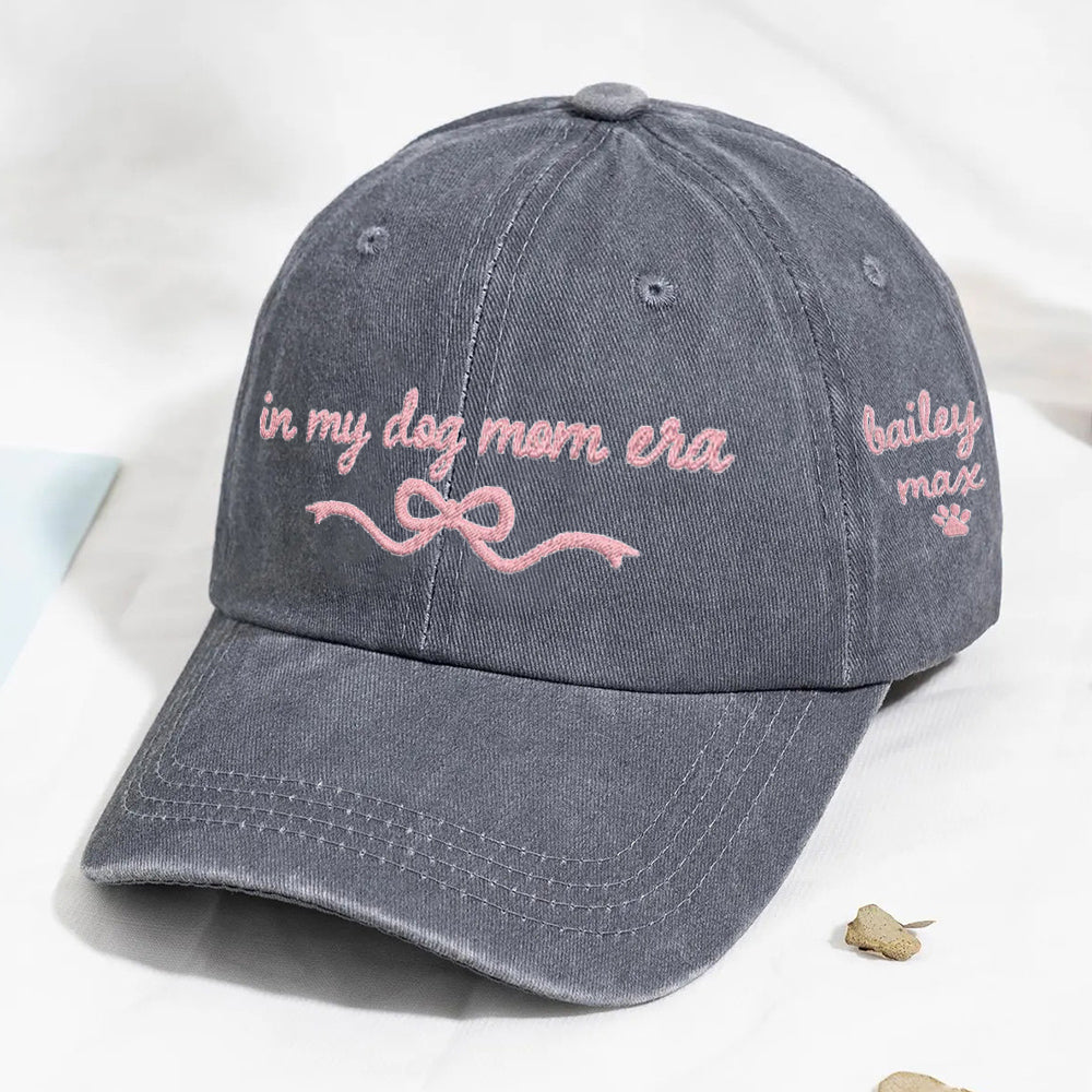 Personalized Embroidered In My Dog Mom Era Baseball Cap with Bow Custom Dog Mom Hat Mother’s Day Gift Ideas