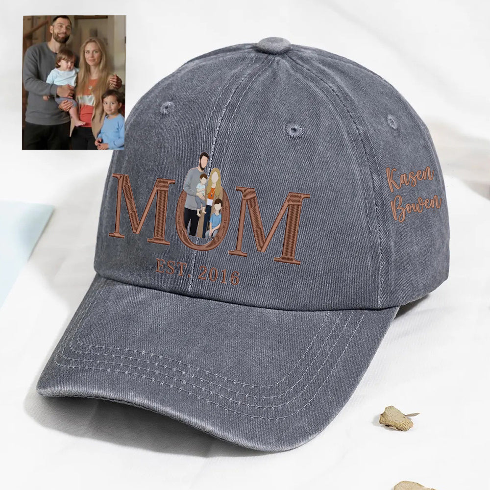 Embroidered Mom Portrait Baseball Cap With Photo Personalized Mom Hat Mother’s Day Gift Ideas
