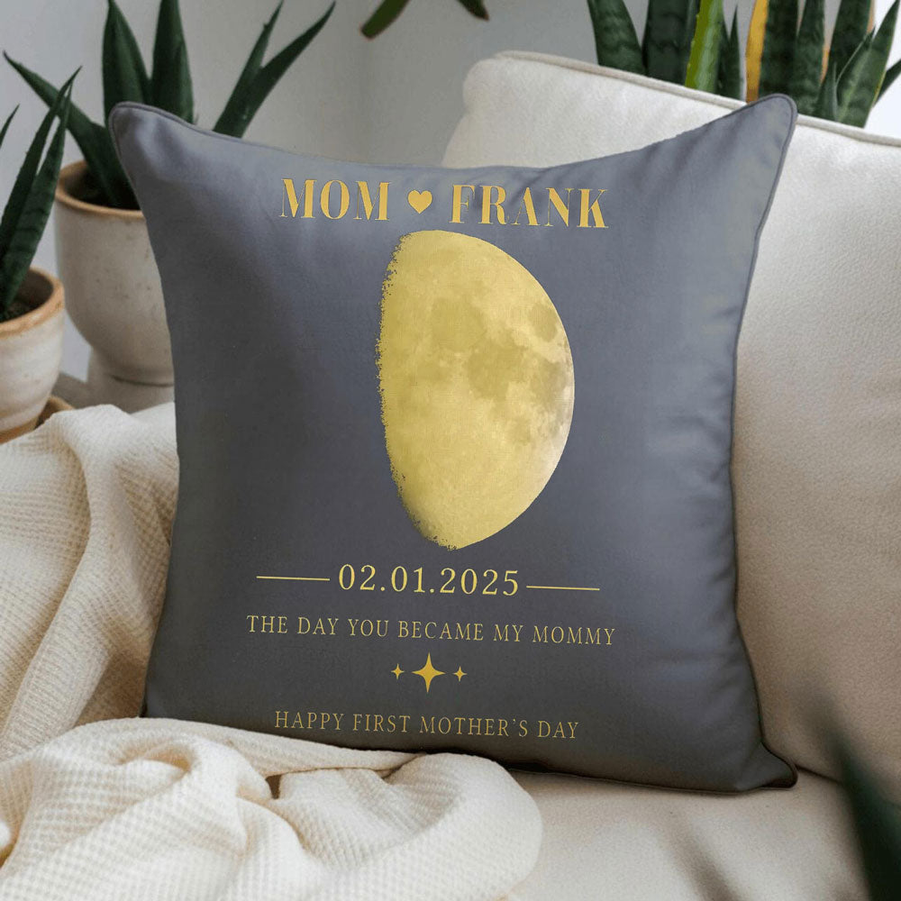 Personalized Mom Moon Phase by Date Throw Pillow Cover Mother's Day Gift for New Mom