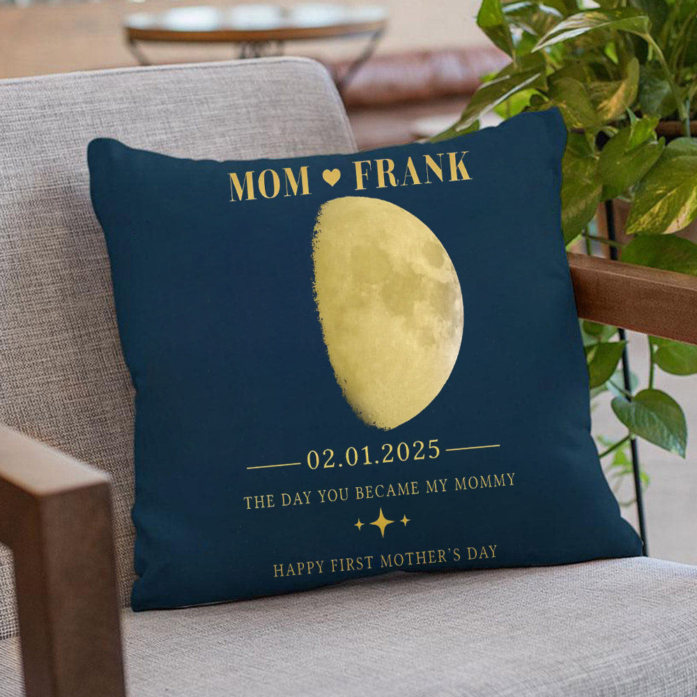 Personalized Mom Moon Phase by Date Throw Pillow Cover Mother's Day Gift for New Mom