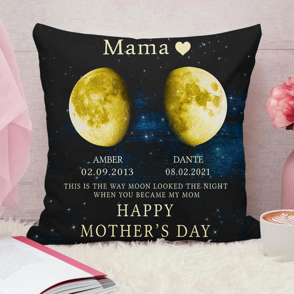Personalized Mom Moon Phase by Date Throw Pillow Cover Mother's Day Gift for Mom