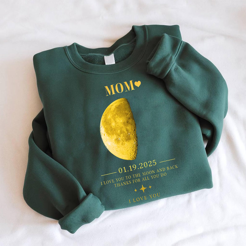 Personalized Mom Moon Phase by Date Family Hoodie with Kids Names Mother's Day Gift