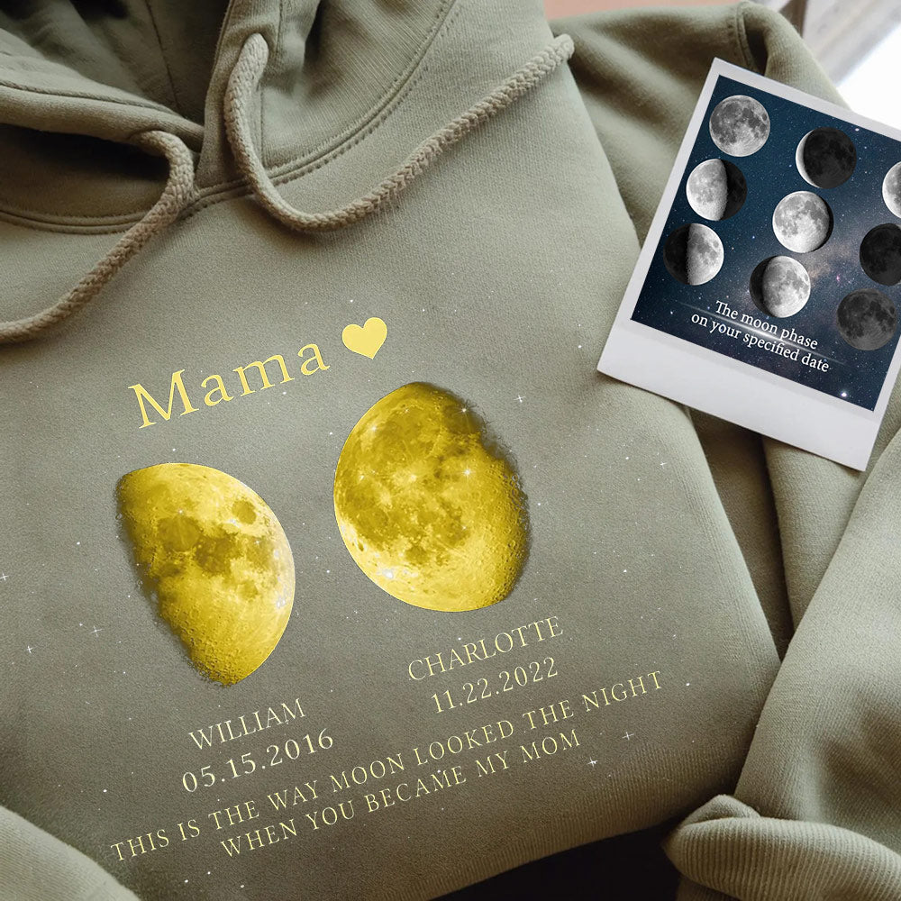 Personalized Mama Moon Phase by Date Family Sweatshirt with Kids Names Mother's Day Gift