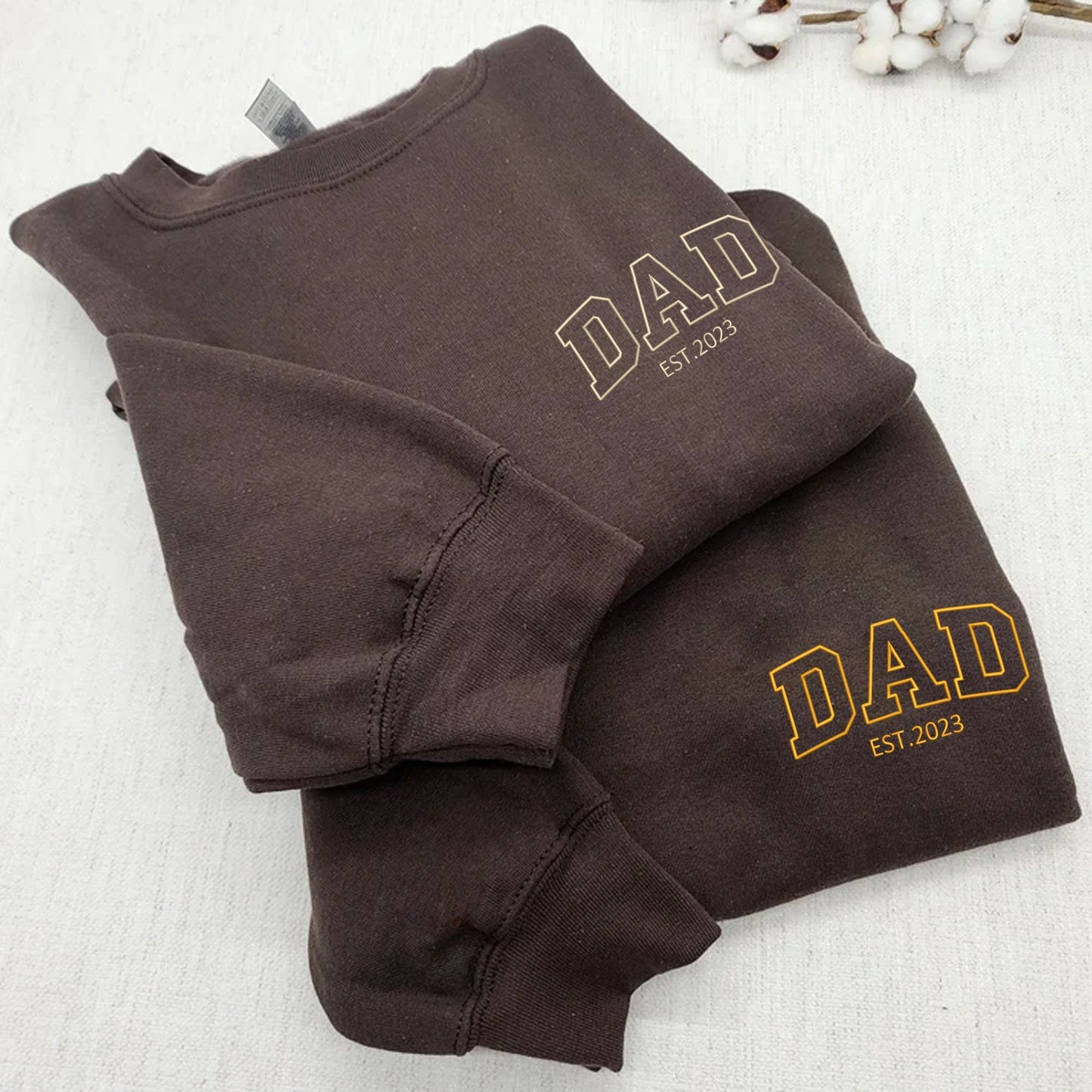 Personalized Embroidered Dad Est Sweatshirt with Kids Name on Sleeve