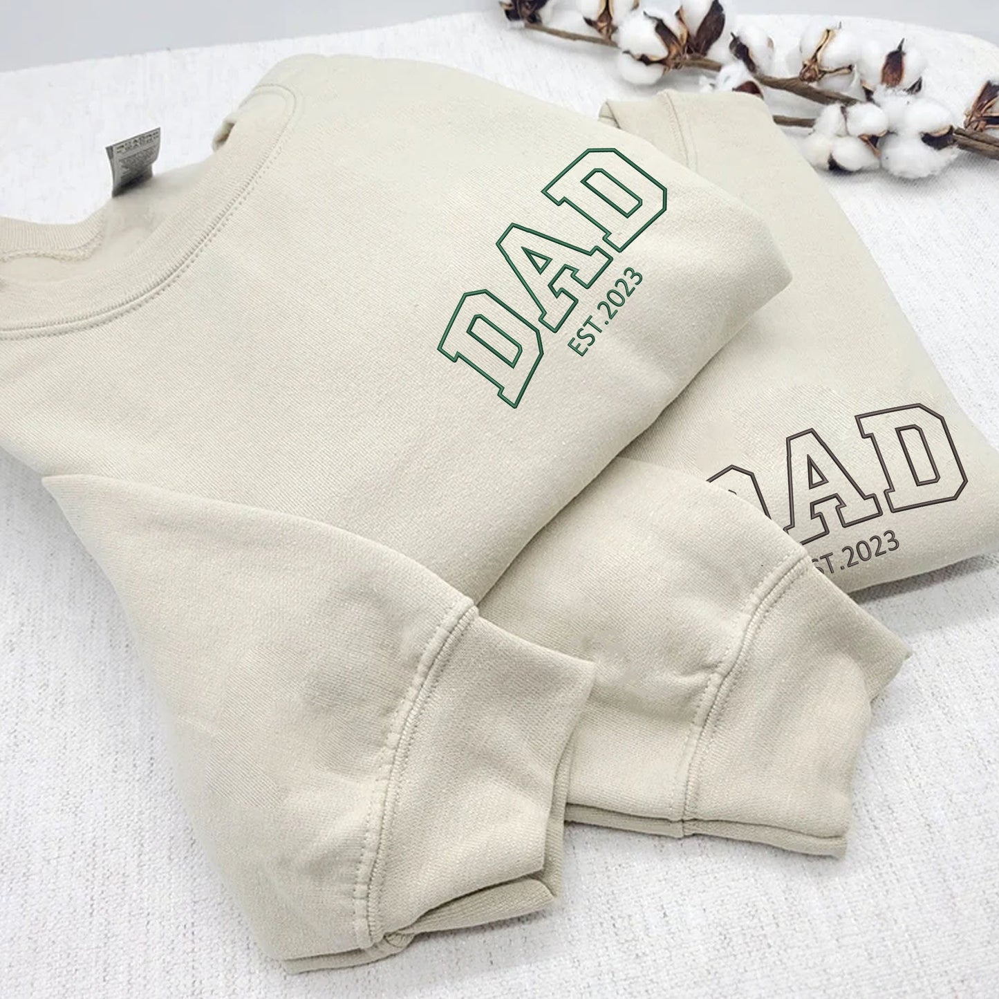 Personalized Embroidered Dad Est Sweatshirt with Kids Name on Sleeve