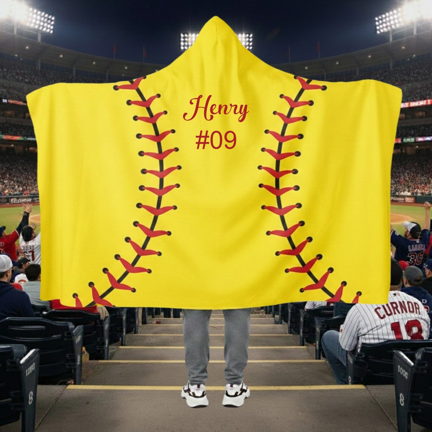 SOFTBALL THROW HOODED -Hooded Fleece Blanket