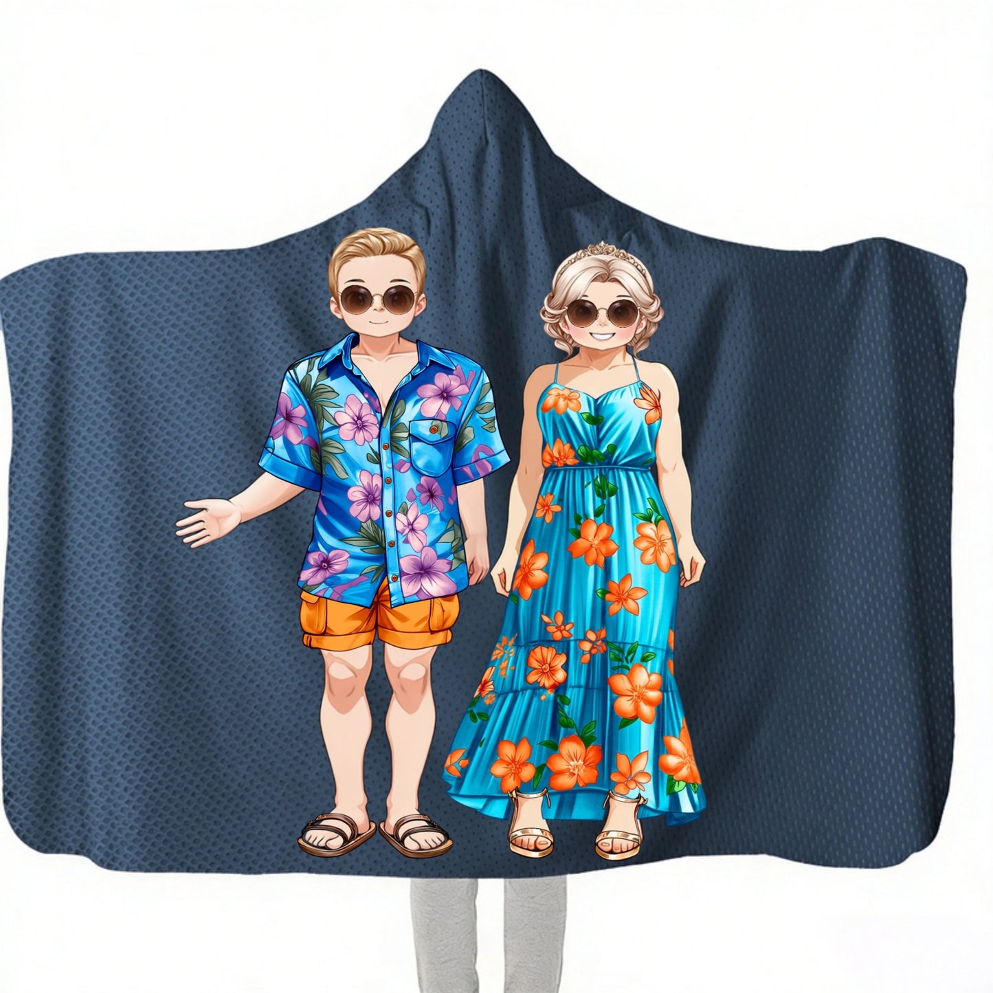 Personalized Hooded Minky Fleece Blanket Vacation Couple Throw Hooded Blanket