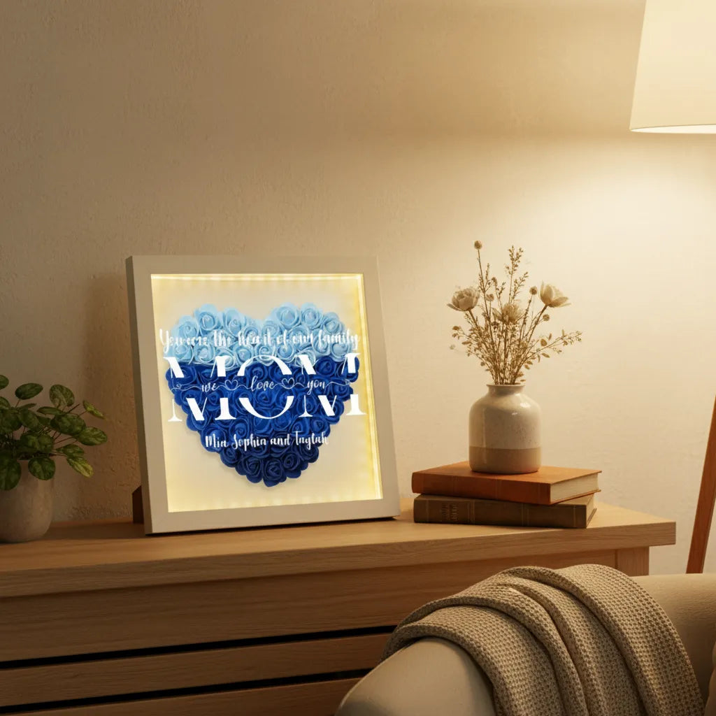 Personalized Family LED Light Flower Shadow Box With Kids Names Mother's Day Gift