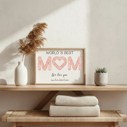 Personalized Words Best Mom Print Art with Names and Traits Mother's Day Gift