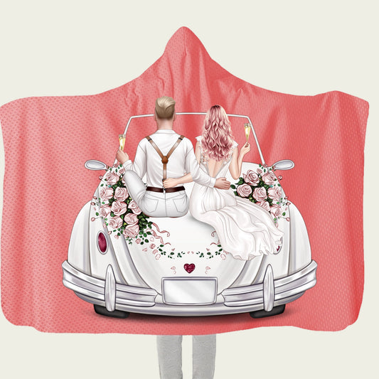 Personalized Couple Honeymoon Minky Fleece Blanket Cozy Romance Throw Hooded Blanket