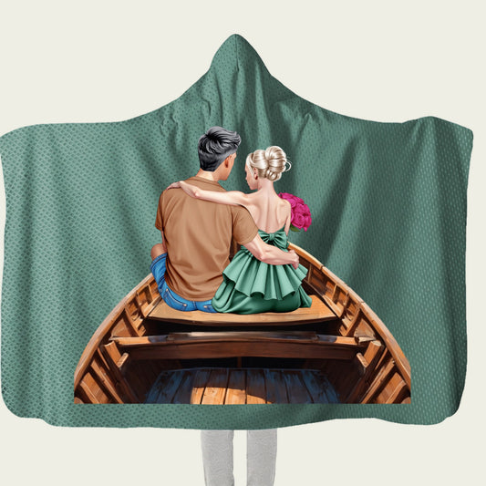 Personalized Couple Cozy Minky Fleece Blanket Love Boat Throw Hooded Blanket