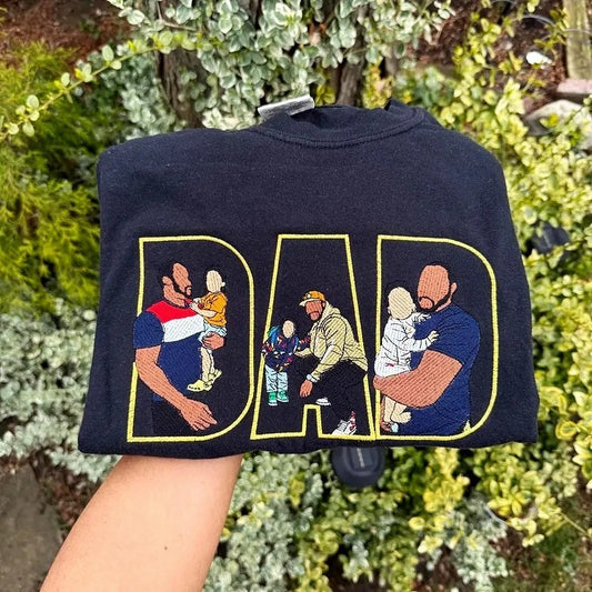 Personalized Embroidered DAD Hoodie with Custom Portrait Collage Father's Day Gift