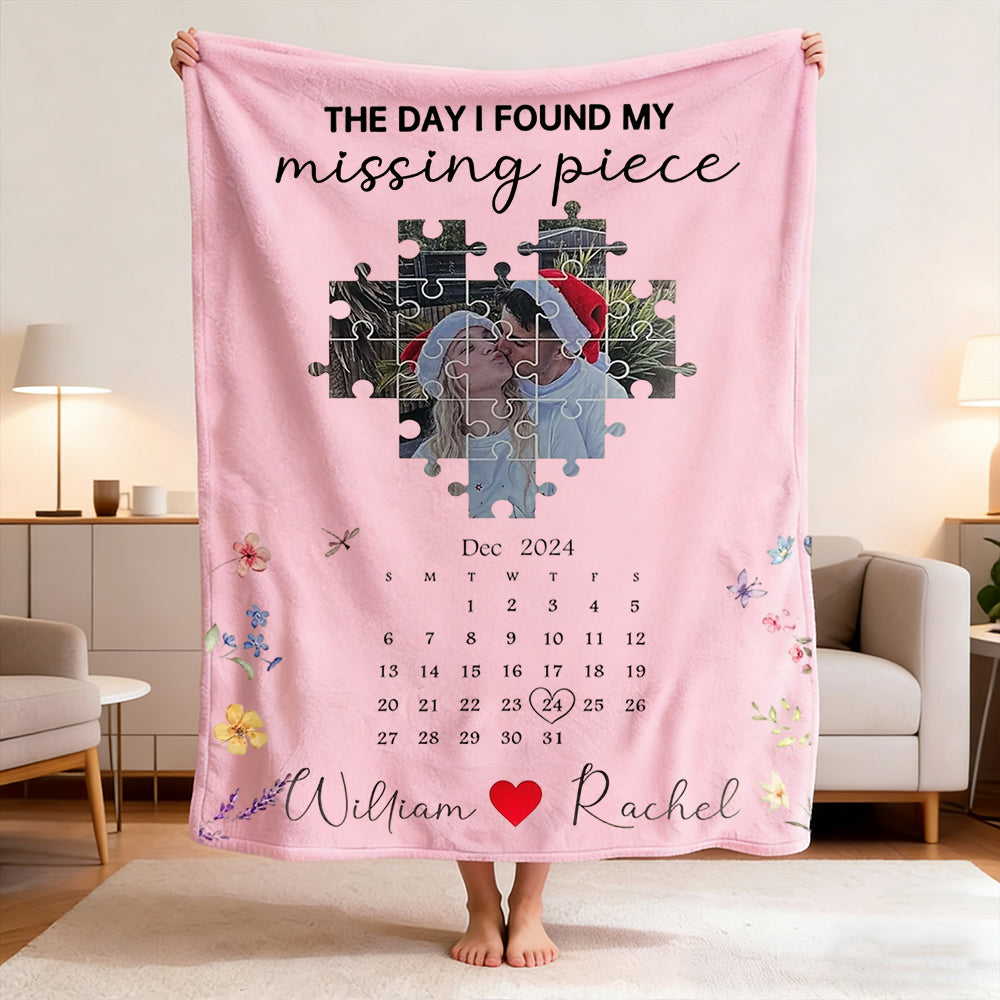 Personalized Valentine's Day Heart Puzzle Blanket - Custom Photo & Text Gift