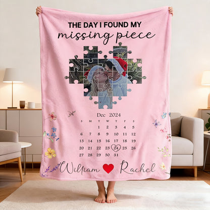 Personalized Valentine's Day Heart Puzzle Blanket - Custom Photo & Text Gift