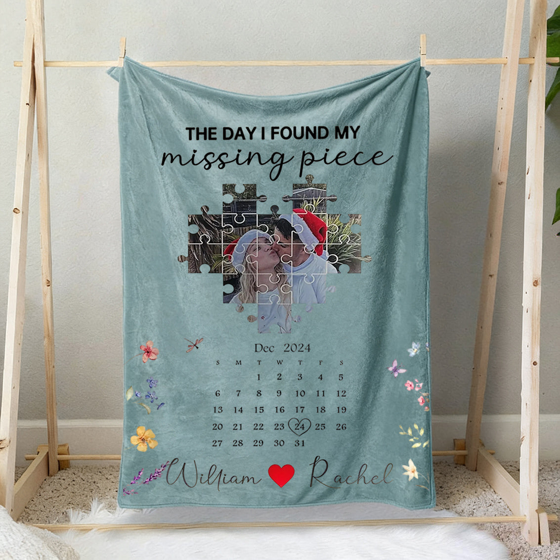Personalized Valentine's Day Heart Puzzle Blanket - Custom Photo & Text Gift