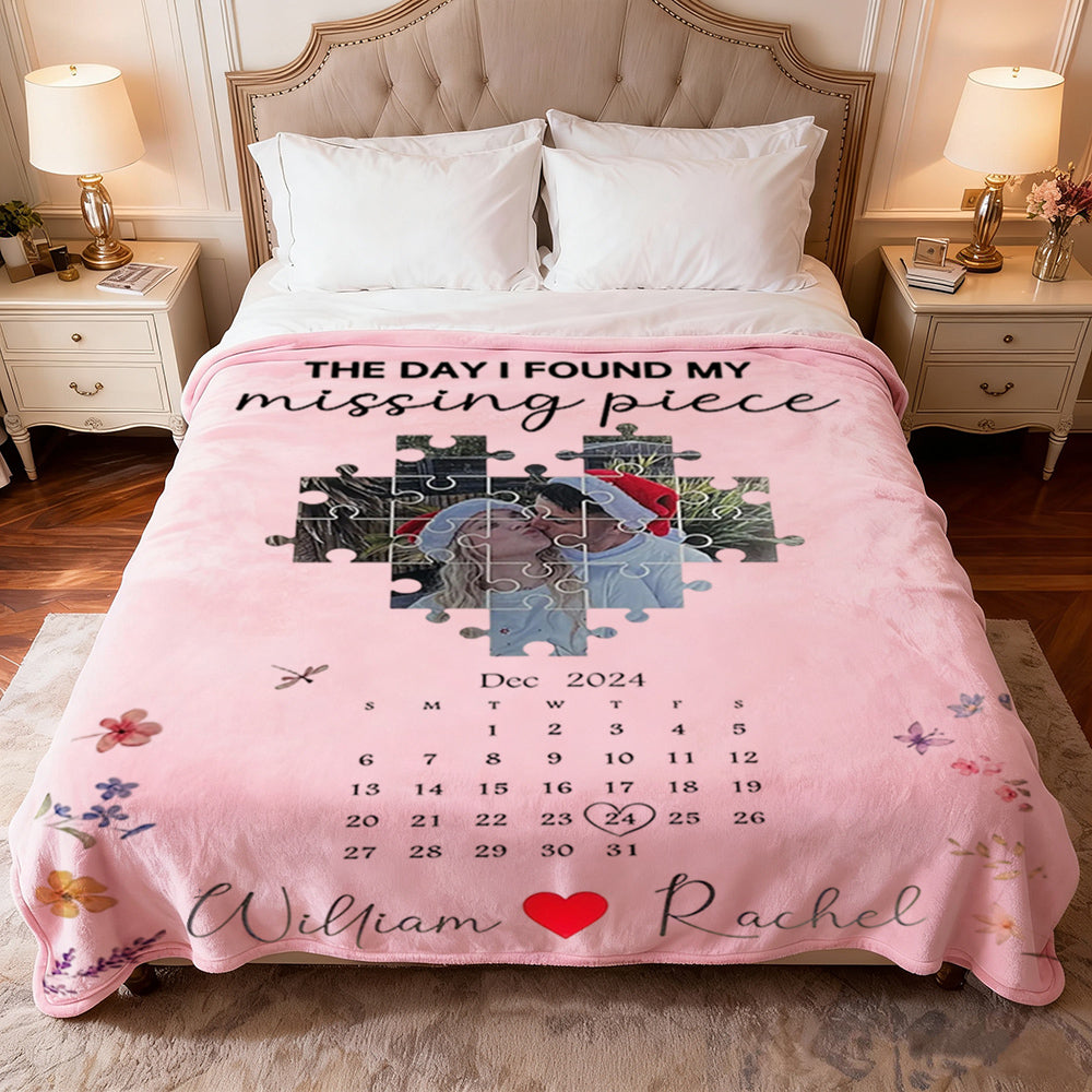 Personalized Valentine's Day Heart Puzzle Blanket - Custom Photo & Text Gift